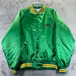 VTG Dunbrooke PlaJac Satin Bomber Varsity Quilted Mens XL Green Ahrenholtz Seeds